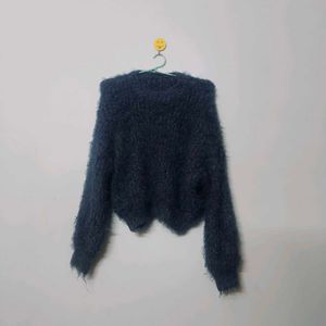 Fluffy Blue Knit Sweater