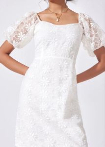 Chic White Lace Puff Sleeve Dress
