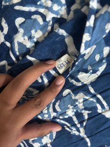 Blue Floral Print Cotton Kurta
