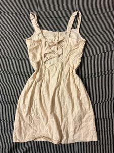 Cream Linen Button-Up Mini Dress