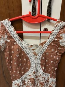 Brown Floral Print Kurta