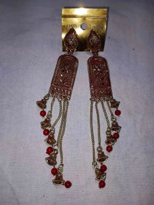 Boho Red Jhumka Earrings