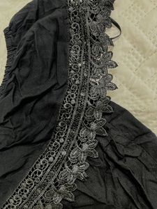 Black Off-Shoulder Lace Trim Crop Top