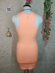 H&amp;M Ribbed Peach Bodycon Mini Dress