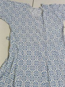 Blue &amp; White Printed Kurta
