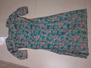 Blue Floral Print Kurta with Striped Pants
