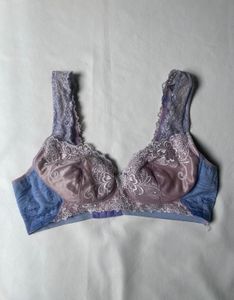 Lace Trimmed Purple and Blue Bra