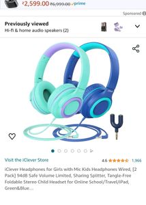 New Iclever Kids Wired Headphone 2 Pc Set