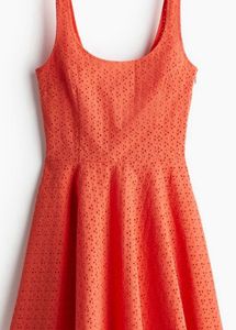 Coral Eyelet Fit & Flare Dress