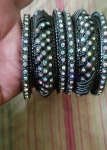 Black Oxidised Bangles With Diamond