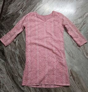 Pink Chikankari Kurta with Sequins