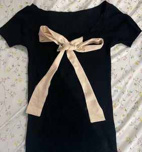 Ribbed Black Mini Tops with Bow