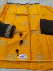 Yellow dress material with Tassels
