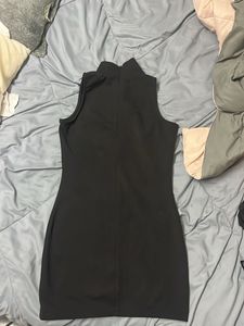Sleek Black Sleeveless Mock Neck Dress