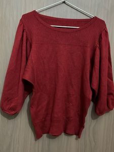 Red Knit Sweater puff sleeves best for M &L