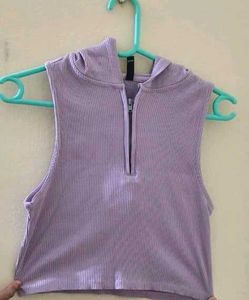 Lavender Ribbed Zip-Up Hoodie Tank