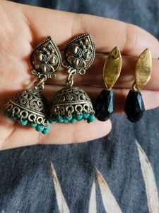 COMBO Bohemian Jhumka Earrings with Black Beads