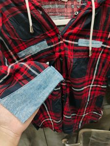 Red Plaid Hooded Shirt