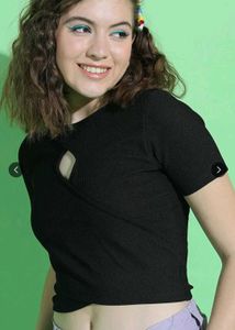 Chic Black Cut-Out Knit Top