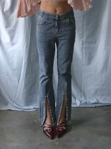 Flared Jeans with Studded Slits