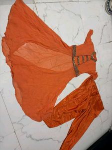Orange  Mirror Work desighner dress