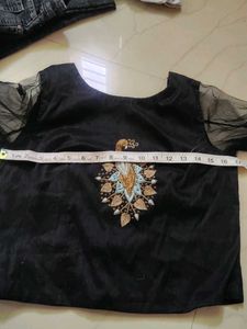 Elegant Black Blouse with Peacock Embroidery