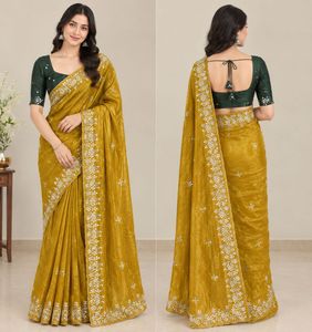 Elegant Yellow Embroidered Saree