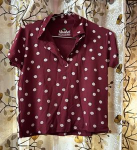 Maroon Polka Dot Top