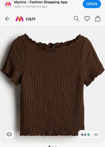 H&M Brown Textured Lettuce Hem Top