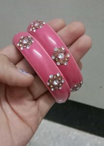 Pink Embellished Bangles (Set of 2)