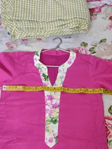 New unused Pink Kurta with Floral Neckline