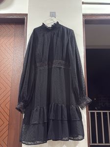 Chic Black Ruffled Sheer Sleeve Dress
