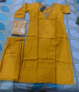 Elegant Handwork Yellow Kurta Set with Dupatta