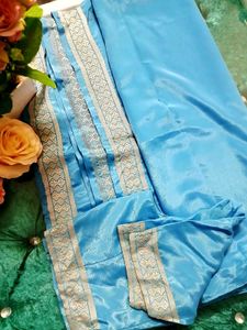 💙Elegant Blue Silk Saree With Blouse 💙