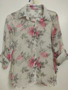 Sheer Floral Button-Up Blouse