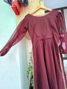 Elegant Maroon Ethnic Gown with Embroidery