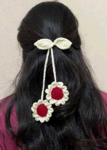 Handmade Crochet Hair Clip with Flowers
