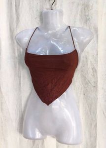 10810. Brown Halter Neck Triangle Crop Top