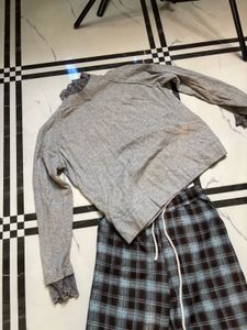 Plaid Wide Leg Pants &amp; Grey Top