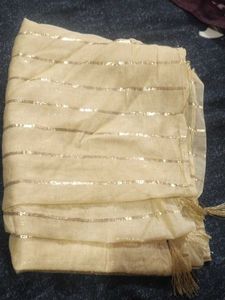 Elegant Cream Dupatta with Golden Stripes