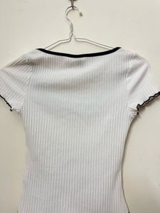 White Ribbed Top with Black Trim