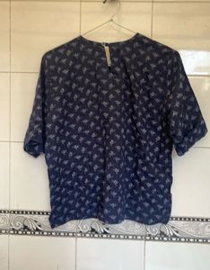 Navy Blue Printed Casual Top