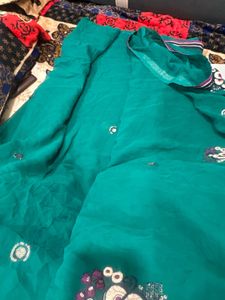 Elegant Emerald Green Embroidered Saree