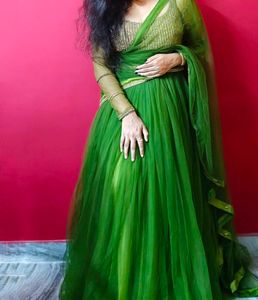 Elegant Green Net Lehenga