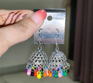 Boho Jhumka Earrings with Colorful Beads