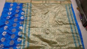 Vibrant Blue Saree with Floral Motif