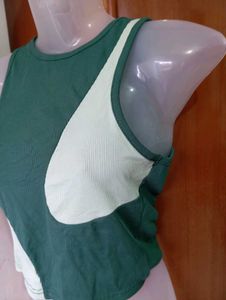 Green Colorblock Ribbed Tank Top