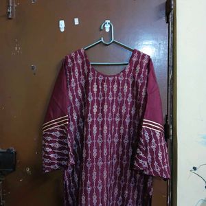 Maroon Embroidered Kurta Set