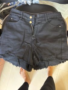 Black Distressed Denim Shorts