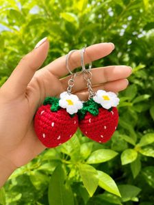 Crochet Strawberry Keychain